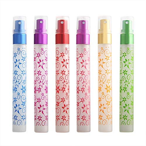 Enslz Set di 6 flaconi spray per profumo in vetro da viaggio da 10 ml con stampa floreale opaca e ricaricabile, per atomizzatore, 6 colori.