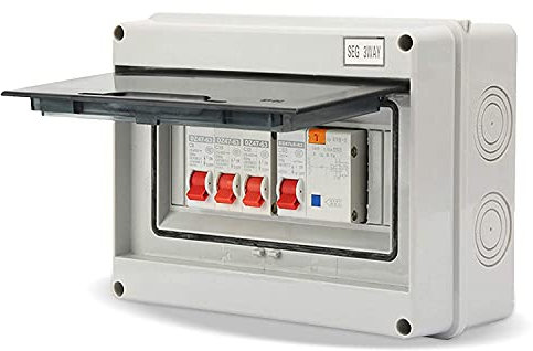 AYNEFY 3 Way Consumer Unit, Garage & Caravan CU with 63A 30mA RCD & 6A 16A 32A MCBs, IP65 Waterproof Enclosure for Outbuildings Sheds Workshops, 230V-400V Rated