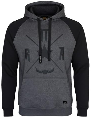 ROCK-IT Apparel Herrtröja med huva, raglan tröja tvåfärgad, urban street-style hoodie [storlekar S-5XL] Tröja med huva utan dragkedja, hoodie, tungt och mycket mjukt tyg grey/black 4XL