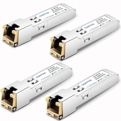 QSFPTEK 4Pack 1000BASE-T SFP Gigabit Transceiver, SFP auf RJ45 Copper 1G-T Modul for Cisco GLC-T/GE-T, Ubiquiti UF-RJ45-1G, Meraki MA-1GB-TX, D-Link, Supermicro, TP-Link