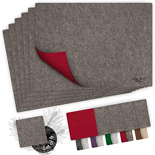 sølmo I 12er Premium Platzsets aus Filz - Eckig Zweifarbig - Tischset mit Untersetzer I Filzuntersetzer Platzdeckchen, Untersetzer Teller + Glas Untersetzer-Set, Grau Rot