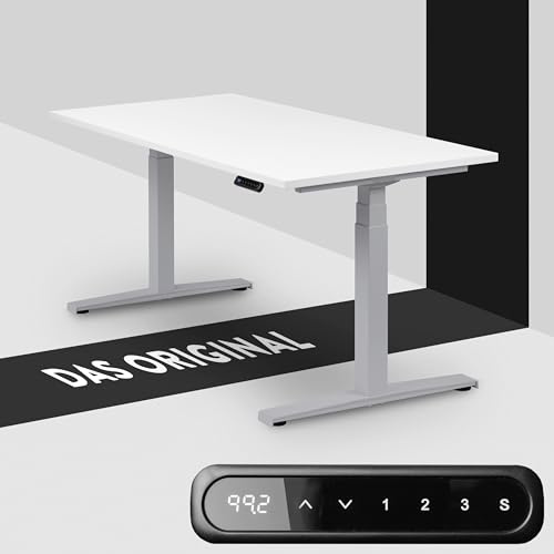 boho office® Basic Line Schreibitsch elektisch höhenverstellbar | Basic Line - Tischgestell Silber, Tischplatte 160x80 Weiß - ultraschnelle 80 mm/Sek, Memoryfunktion, Kollisionsschutz