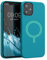 kwmobile Hülle kompatibel mit Apple iPhone 12 mini Hülle - magnetisches Silikon Case kompatibel mit MagSafe - Cover gummiert Petrol matt