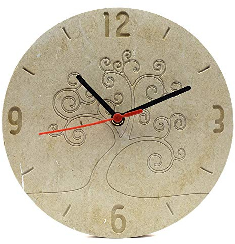 OROLOGIO FILO MURO DA PARETE in Pietra Leccese con ALBERO DELLA VITA inciso diametro 330 mod.ORPL001_330 POSSIBILITA DEDICA RETRO CLOCK