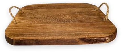 KORAT Tagliere in Legno Massello con Manici in Corda Dimensioni 2,5 x 33 x 33 cm Vassoio Rustico Multiuso per Servire, Presentazione Formaggi, Salumi, Pane e Antipasti – Design Artigianale e Robus