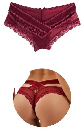 ohmydear String sexig tanga dam sexig chic spets stringtrosor dam korsade utskurna bomullsgrenen XS–4XL genomskinliga trosor stringtrosor och tangas, underkläder, trosor, Färg: röd, XL/XXL