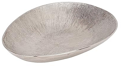 EGLO LIVING Dekoschale Forleyet, elegante Schale zum Dekorieren | Dekoteller handmade mit feinen Rillen, Metallteller aus Aluminium in Nickel-Optik, 34,5 x 24,5 cm