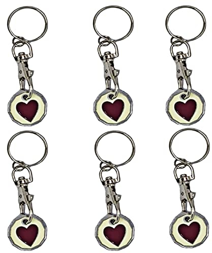 6pcs Shopping Trolley Tokens |Heart Design New Shape 12 Edge Sided | Trolley Token Uk £1 Pound Coin Key Rings | Shopping Trolly Keyring Clasp for Supermarket Gym Lockers | Valentines Gifts For Her