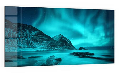 DEQORI Glas-Magnettafel | 100x50 cm groß | Motiv Polarlichter in Norwegen | Memo-Board aus Glas | Magnetboard inkl. Magnete, Stift & Tuch für Küche & Büro | Tafel magnetisch & beschreibbar