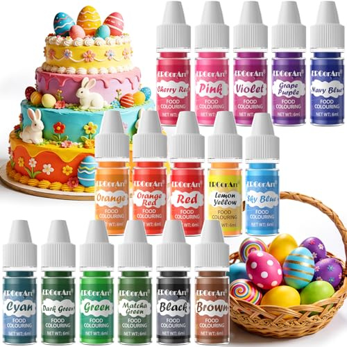 Food Coloring Liquid - ERCorArt 16 Colors Food Coloring, Food Grade Food Dye, Tasteless Food Color Set for Cake Decorating, Easter Egg, Cooking, Fondant - 0.25 Fl Oz