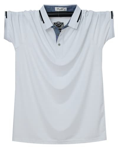 ZPLMIDE Herren Poloshirt in Übergröße mit kurzen Ärmeln (M-6XL), Übergröße, cooles Sommer, Eisseide, Fat Man, T-Shirt, lockere Passform (Weiß, XL)