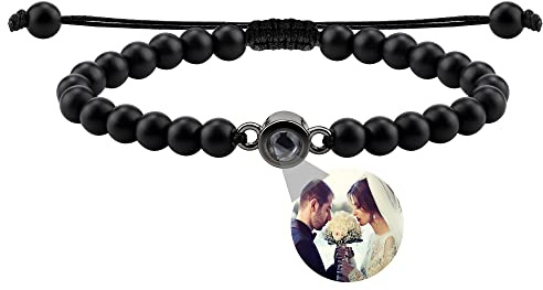 Nergaebe Personalisiertes Foto Armband mit Bild im Inneren Personalisiertes Fotoprojektions-Armband Türkis Kreis Foto-Armbänder im Inneren für Frauen/Männer/Paare/Freunde