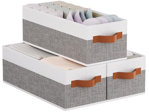 YheenLf 3 Stück Aufbewahrungskörbe mit Griff, 38x15.5x13cm, Grau/Weiß | Aufbewahrungskorb,Faltbare Stoffbox,Schrank Organizer Kleiderschrank,Aufbewahrungsboxen in Badezimmer,Ordnungsboxen