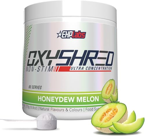 EHPlabs OxyShred Non Stimulant Thermogenic Pre Workout Powder & Shredding Supplement - Pre Workout Powder with L Glutamine & Acetyl L Carnitine, Energy Boost Drink - Honeydew Melon, 60 Servings