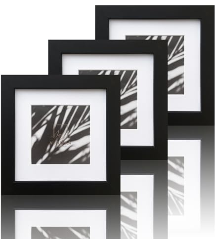 VUVUZULA Bilderrahmen 15x15cm Schwarz Quadratisch Holz Fotorahmen Holzrahmen MDF Rahmen mit Passepartout 10x10cm 3er Set