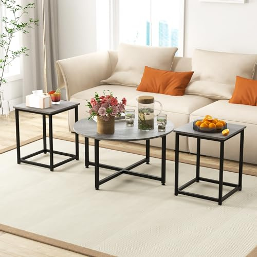 COSTWAY Sidobordsset, metall, grå, 80 x 42 cm (D x H), 40 x 40 x 50 cm (L x B x H)