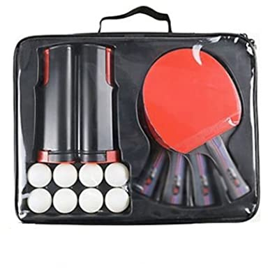 Raqueta de Ping-Pong Juego de Raqueta de Tenis de Mesa Profesional de Goma de Doble Cara con 4 Palas de Ping Pong + 1 Red + Bate de Ping Pong de 8 Bolas