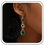 Yheakne Pendientes colgantes de esmeralda verde vintage, aretes de gota de cristal verde, aretes de lágrima y esmeralda, aretes largos de candelabro, joyería para mujeres y niñas