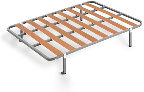 HOGAR24 ES | Somier Básico de Láminas de Madera | Estructura de Tubos de Acero de 30x30 mm | Medida: 135x190 cm | Incluye Juego de Patas de 26 cm | Ruedas en 2 Patas para un Mejor Desplazamiento