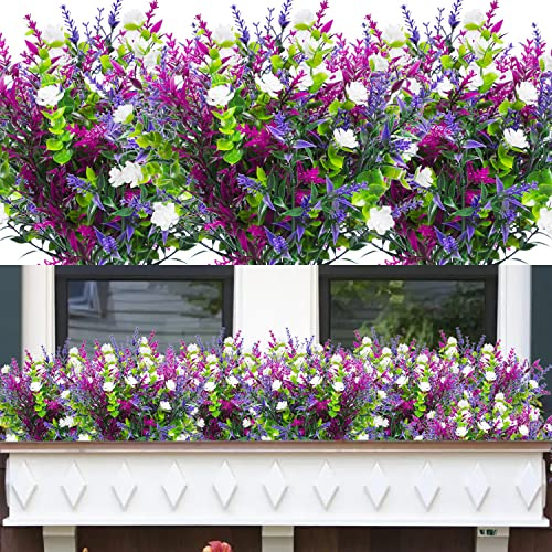 Famibay 24 Bündel Kunstblumen Wie Echt, Künstliche Blumen für Draußen Kunstpflanze Outdoor Wetterfest Künstliche Pflanzen UV Beständig Balkonpflanzen Künstlich für Balkon Garten Blumenkasten Deko