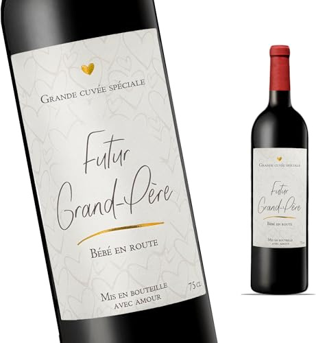 FunFest - Weinflaschenetikett Schwangerschaftsverkündung - Futur Grand-Père (Opa) - Geschenkidee (Grande Cuvée Stil) [Text auf Französisch/Texte en Français]