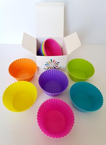 12 x Silicone Cupcake Moulds/Muffin Cases/Cake Cases in 6 Bright Colours with Gift Box Reuseable