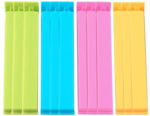 12 Pcs Food Bag Clips, Bag Clips for Food Storage Kitchen Sealing Clip, Clip Closure Bag Plastic Food Tongs, Multicoloured Reusable Bag Clips, 4 Colours-Very Useful for Keeping Food Fresh