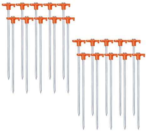 Zeltheringe, rostfreier Zeltheringe aus verzinktem Stahl, robuste Zeltheringe, harte Anker, 25 cm, Erdnägel, Campingzubehör, ideal für harten und steinigen Boden (orange, 20 Stück) (orange, 20 St