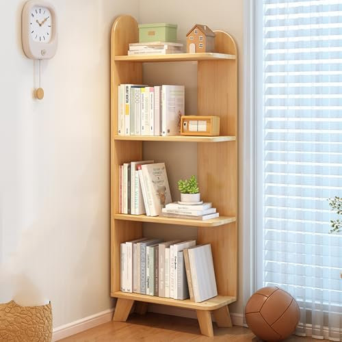 YVYKFZD 4-stöckiges Bücherregal, Standregal, Lagerregal aus Holz, einfaches Bücherregal mit großer Kapazität, Pflanzen- und Blumenständer, für kleine Räume(Wood)