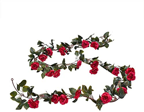Generisch Esstisch Glas Hanging Flowers Garland Rose Vine Flower Rose Hanging Künstliche Blumen Beinholster Kostüm Damen (Red, One Size)