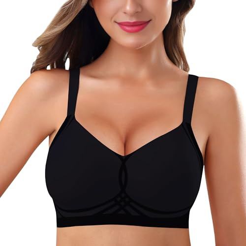 As Fairy Donna Reggiseno Ferretto Senza con Cuciture, Reggiseno Push Up Morbido e Confortevole Spalline Regolabili Reggiseno Invisibile Senza Schienale(Nero M)