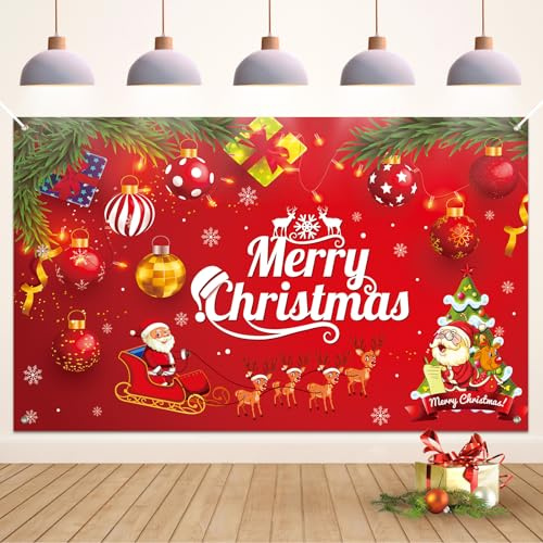 Koliphy Weihnachten Banner - Merry Christmas Deko für Drinnen und Draußen, Rot Weihnachtsfeier Dekorationen, 180 x 110cm