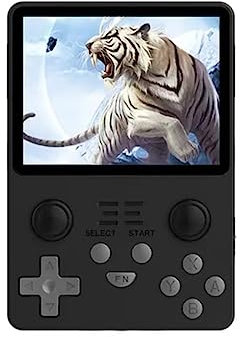 RGB20S Handheld Retro Game Console Pow Kitty Handheld Arcade Game with Built-in 16+64G Card & 15000 Games, 3.5 Inch IPS Screen Game Player (Black Transparent1)