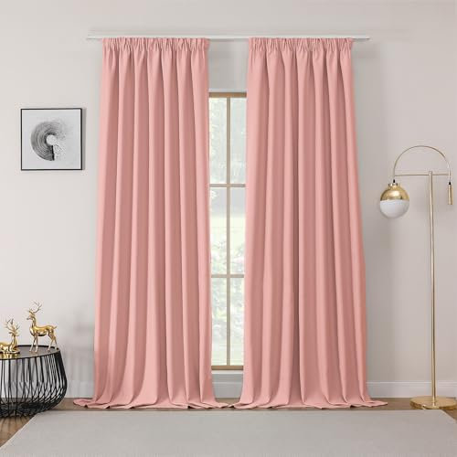 Joydeco Cortinas Opaca Termicas Aislantes Frio y Calor An 132 x Al 245 Rosa Pastel 2 Piezas Cinta Fruncidora Riel para Salon Dormitorio