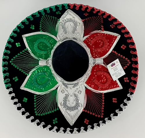 Sombrero Mariachi Hut in schwarz und tricolor Farbkombianation aus Mexiko in L Größe