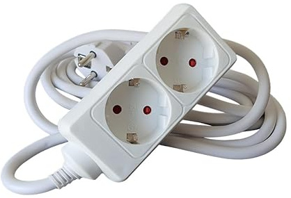 Multiprise 2 Voies sans Interrupteur, 1,5 m, 3G, 1,5 mm², Blanche, idéale pour connecter Plusieurs appareils électriques dans la Maison.