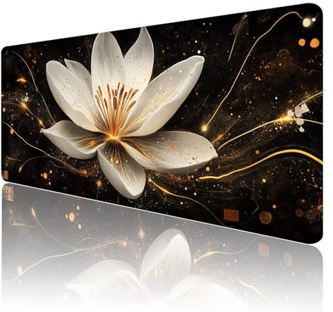 Tapis de Souris Blanc Tapis de Souris Gamer XXL 1200x600x3mm ImperméAble Et AntidéRapant Mousepad Bords Cousus Une éTendu SousMains Tapis Souris Fleurs pour Gamer, Pc et DéCoration de Bureau A63