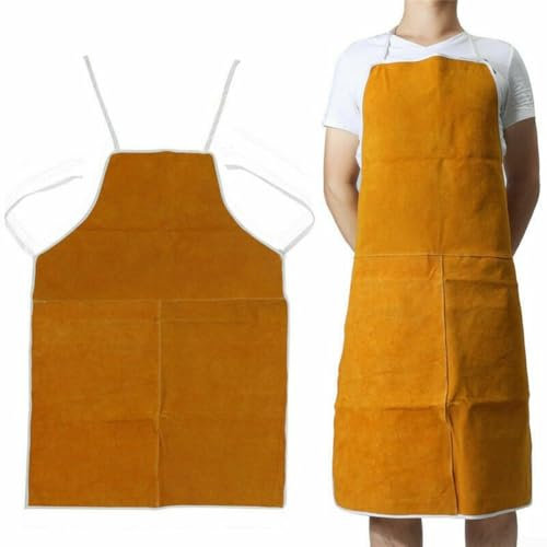 Gdfnmogo Grembiule da saldatura in pelle bovina, resistente, resistente al calore, giallo, da uomo, per industria/lavoro, saldatori, 65 cm x 95 cm