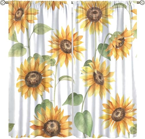 3D Vorhang Verdunkelung Sonnenblumenblume 150X166 cm (B + H) Thermo Gardinen Kinderzimmer Blickdichter Ösenschal Dekoschal Für Schlaf Wohnzimmer Schlafzimmer/Uv-Schutz, 2Er Set -320305378