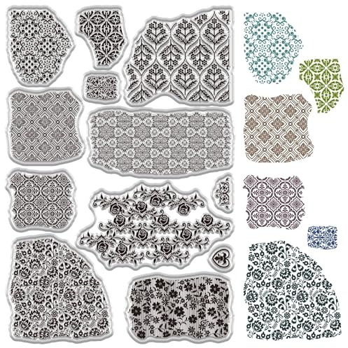 craspire Klare Stempel Mit Strukturiertem Hintergrund Retro Vintage Blumenfigur Wiederverwendbar Transparentes Gummi Bastelstempel Siegelblatt Für DIY Handgefertigte Journal Karten Scrapbooking