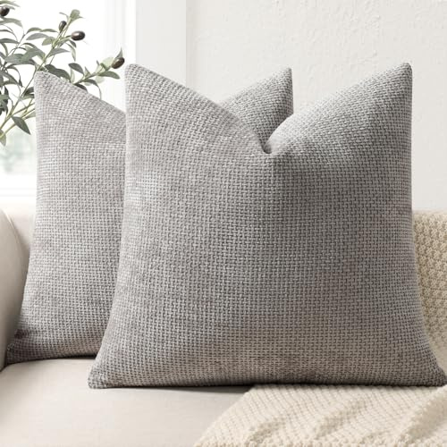 ZWJD Kissenbezug 40x40 2er Set Chenille Kissenbezüge Sofakissen Kissenhüllen Hell Grau Dekokissen Weiche Sofakissenbezug für Couch, Bett und Wohnzimmer Heimdekoration Luxus Zierkissenbezüge
