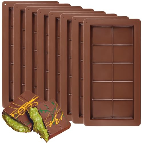 MAHIONG 8 PCS Chocolate Bar Mould, Silicone Chocolate Mould, 10 Cavity Deep Candy Moulds, Easy to Release Moulds for Baking, Brown 25 x 13.5 x 2cm