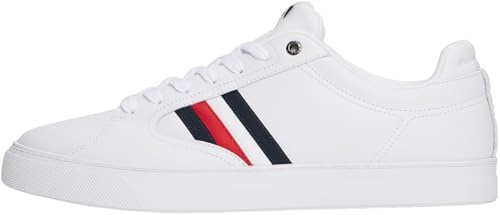Tommy Hilfiger Herren Cupsole Sneaker Icon Court Stripes aus Leder, Weiß (White), 45