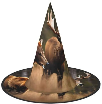 dkkuvt Wildlife Jagd Hirsch Bär Elch Druck Karneval Halloween Hexenhut Kostüm Hut für Partys Maskeraden für Damen Herren