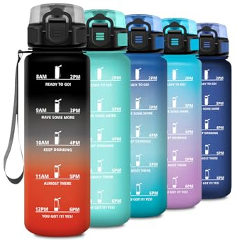 Bouteille d'eau Sport 1L, Gourde Marqueur de Temps, Gourde Motivation avec Filtre, Bouteille d'eau Anti-Fuite, Reutilisable pour Randonnée, Cyclisme, Bureau, Extérieur, Camping, Voyage, Fitness