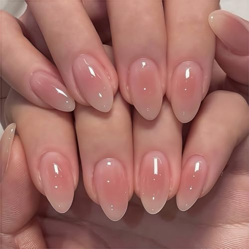 24 Stück Rosa Farbverlauf Falsche Nägel - Mittel Press on Nails Mandel - Full Cover Künstliche Fingernägel Zum Aufkleben - Atmungsaktiv Künstliche Nägel für Frauen & Mädchen Nail Art (Pink Ombre)