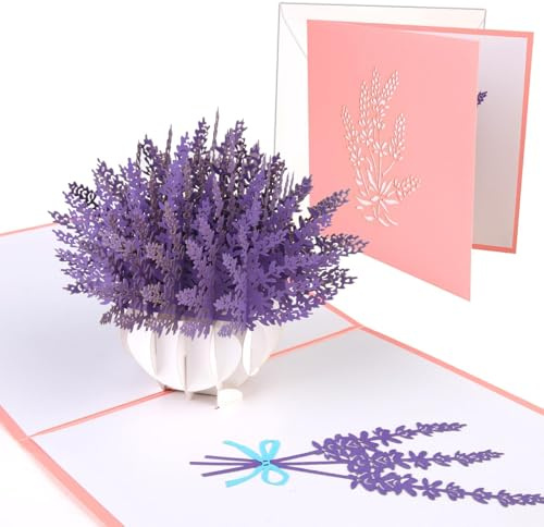 Lavendel-Pop-Up-Karte, Dankeskarte, 3D, Geburtstagskarte, handgefertigt, für Frau, Freundin, Mutter, Kollege, Lehrer