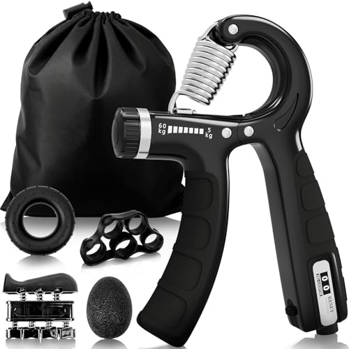 U-VKK Musculation Main Kit de 5, Entraînement de Musculation Avant Bras, poignée de 5 à 60 kg, antidérapantes, entraîneur de force de préhension comptable