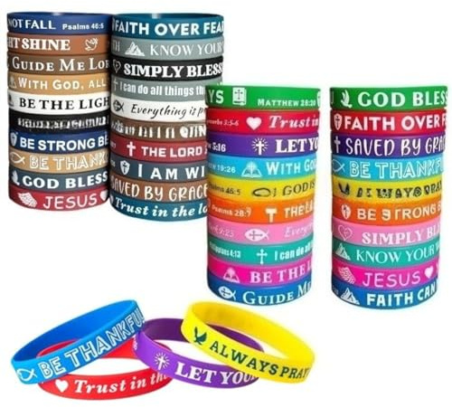 YZZT 40pcs Bible Bracelets Faith Bible Verses Rubber Bracelets Christian Gifts for Men Women Verse Rubber Wristbands Inspirational Sayings Religious Wrist Bands for Party Church