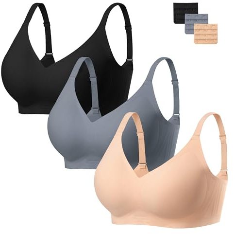 HBselect Reggiseno Senza Ferretto V Collo Morbido e Traspirante Comfy Bra Senza Cuciture con Jelly Strip T-Shirt Bralette con Estensione